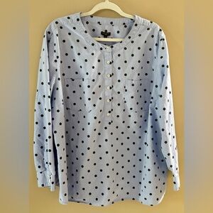 Talbots Blue Chambray Polka Dot Pop Over Blouse